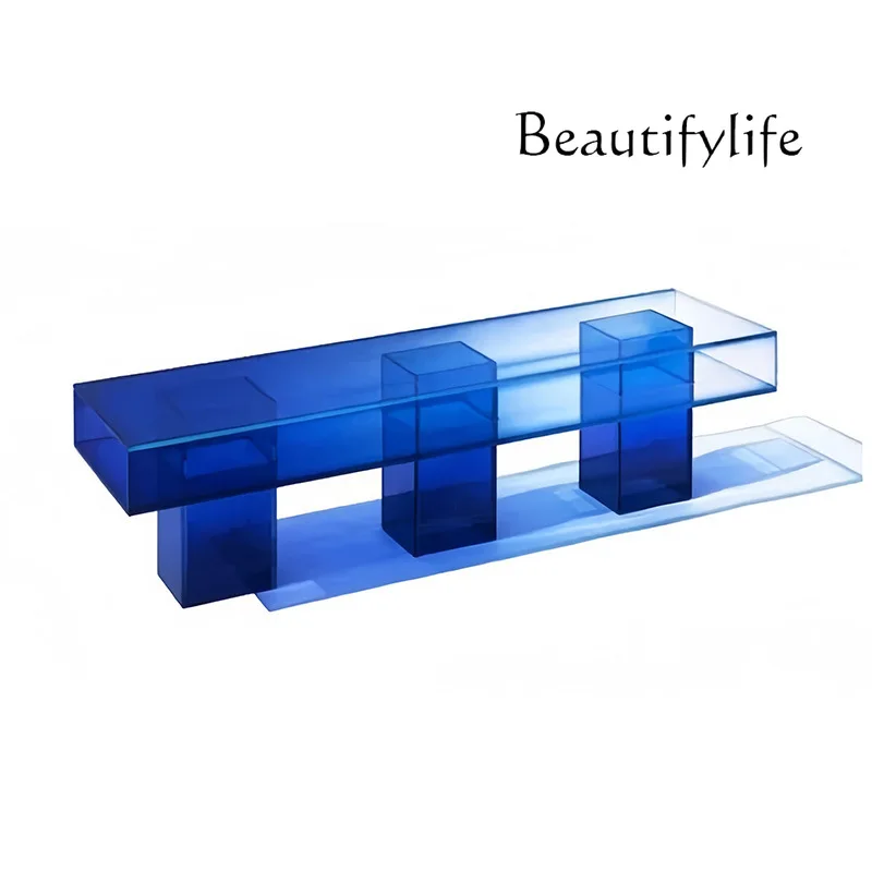 

Creative designer transparent acrylic gradual change blue art color TV cabinet personalized tea table bench