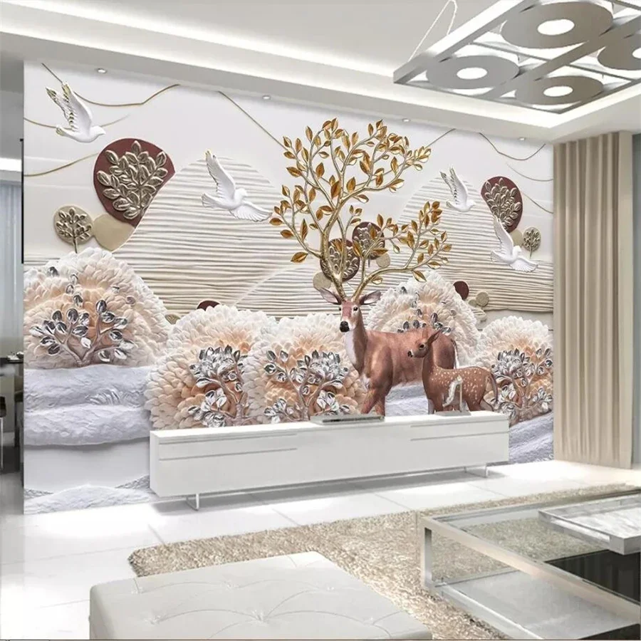 

Custom wallpaper 3d photo mural luxury golden peacock jewelry background wall Nordic landscape woods elk embossed wall papers