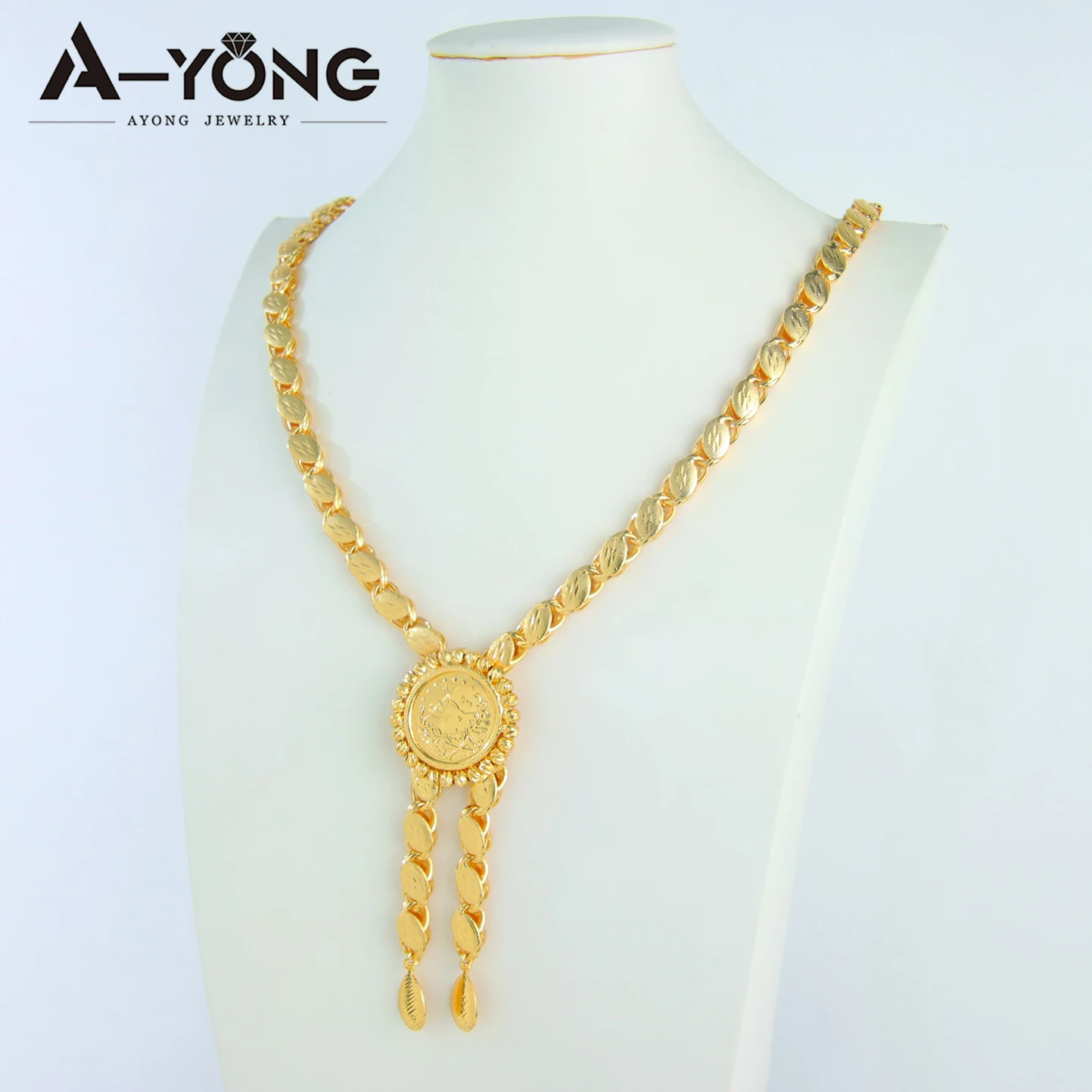 Luxury Arabic Gold Color Long Necklace 24k Gold Plated Turkish Fashion Chokers Dubai Islamic Women Wedding Party Chic Jewelry