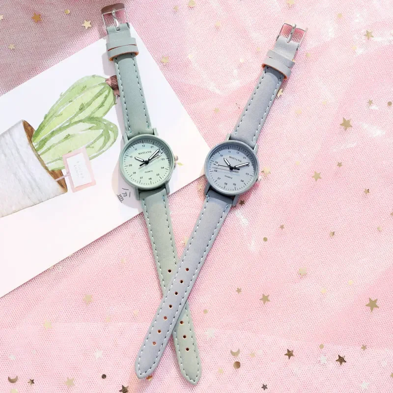 Reloj sencillo para mujer, correa de cuero, reloj de cuarzo para mujer, esfera redonda resistente al agua, reloj de pulsera Retro, reloj de pulsera para mujer y chica, estudiantes Ins