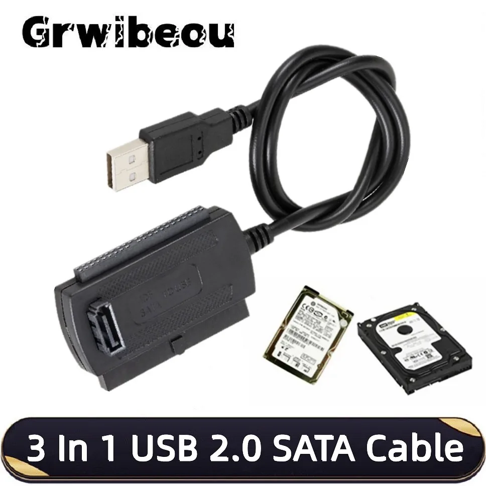 

GRWIBEOU USB 2.0 to IDE SATA 3-in-1 Adapter Cable for 2.5/3.5 Inch HDD Hard Drive Disk - Converter for PC Laptop Computer