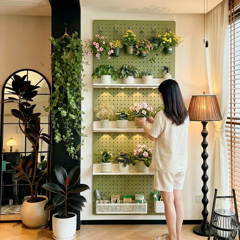Green Plant Storage Hole Board Shelf Balcony Living Room Potted Plant Display Shelf Entrance Warehouse Gardening Tool Storage