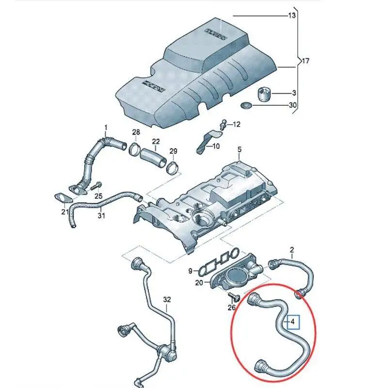 Crankcase Breather Valve Vent Hose Pipe for VW Audi 2.0 TFSI - PCV Crankcase Breather Valve Vent Hose Pipe 06F103221E — zdjęcie 7