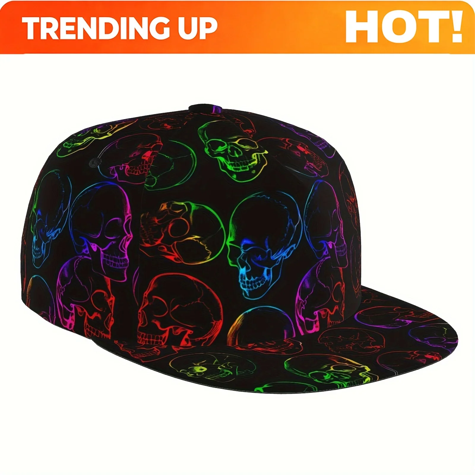 Customization 1pc, Baseball Cap, Golf Cap, Colorful Neon Skull, Unisex Sports Fashion, Suitable For Seasonal Running Exercises A