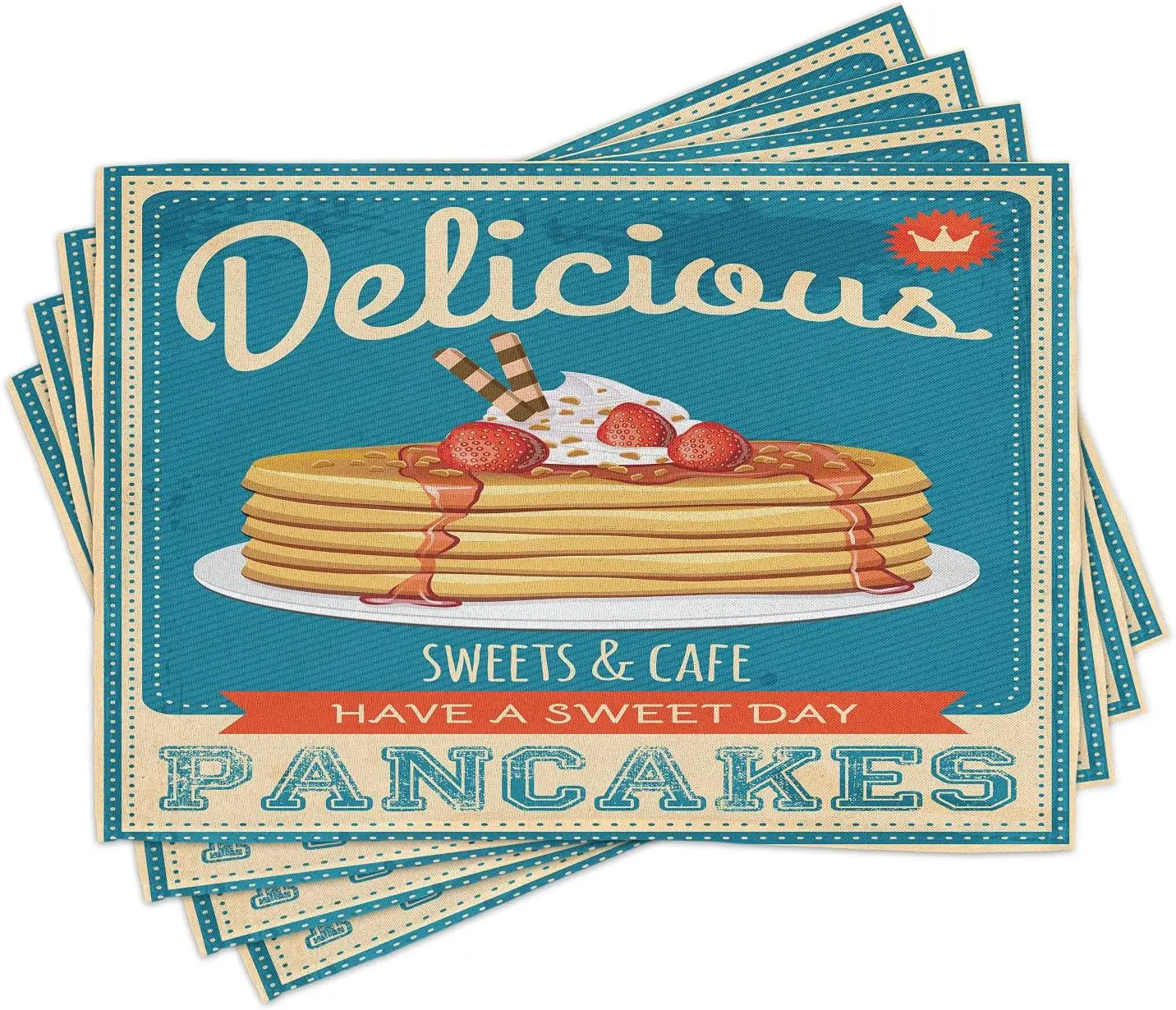 

Place Mats Set of 4 Delicious Pancakes and Eighties Diner Flyer Design Print Washable Fabric Placemats for Dining Table 12x18in