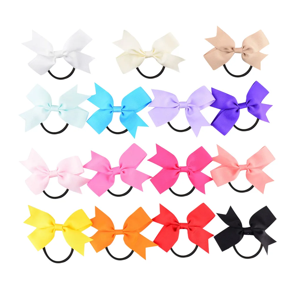 

16 Pcs Bowknot Hair Bands Bright Colors Grosgrain Ribbon Elastic Ponytail Holders Kids Hair Ties Daily Wear Gifts