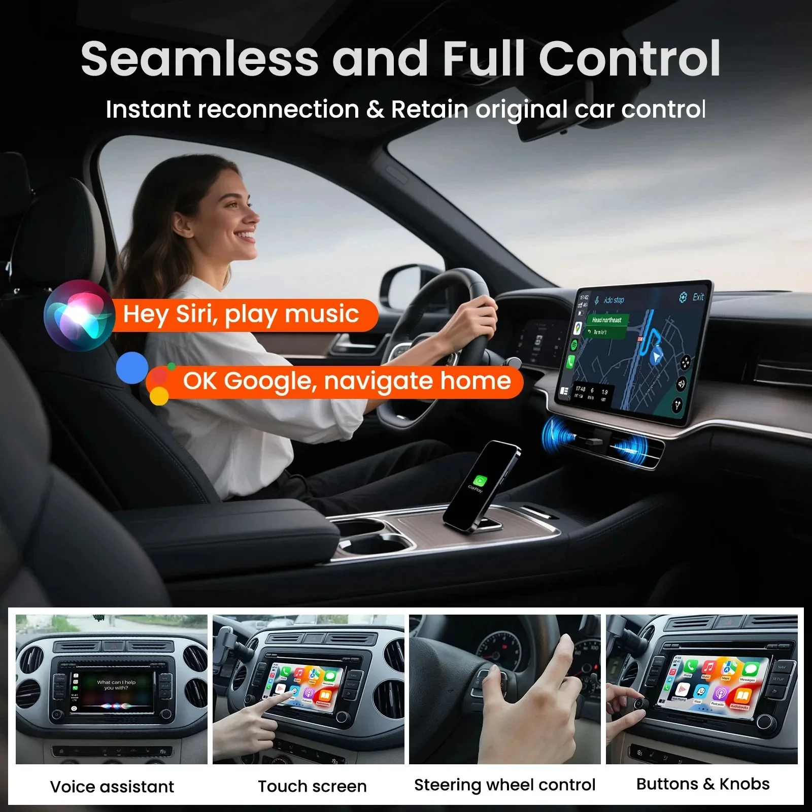 Adapter GetPairr Ultra Mini Wireless CarPlay Android Auto Plug And Play WiFi Szybkie Połączenie Uniwersalny Do Samochodów z Przewodowym CarPlay