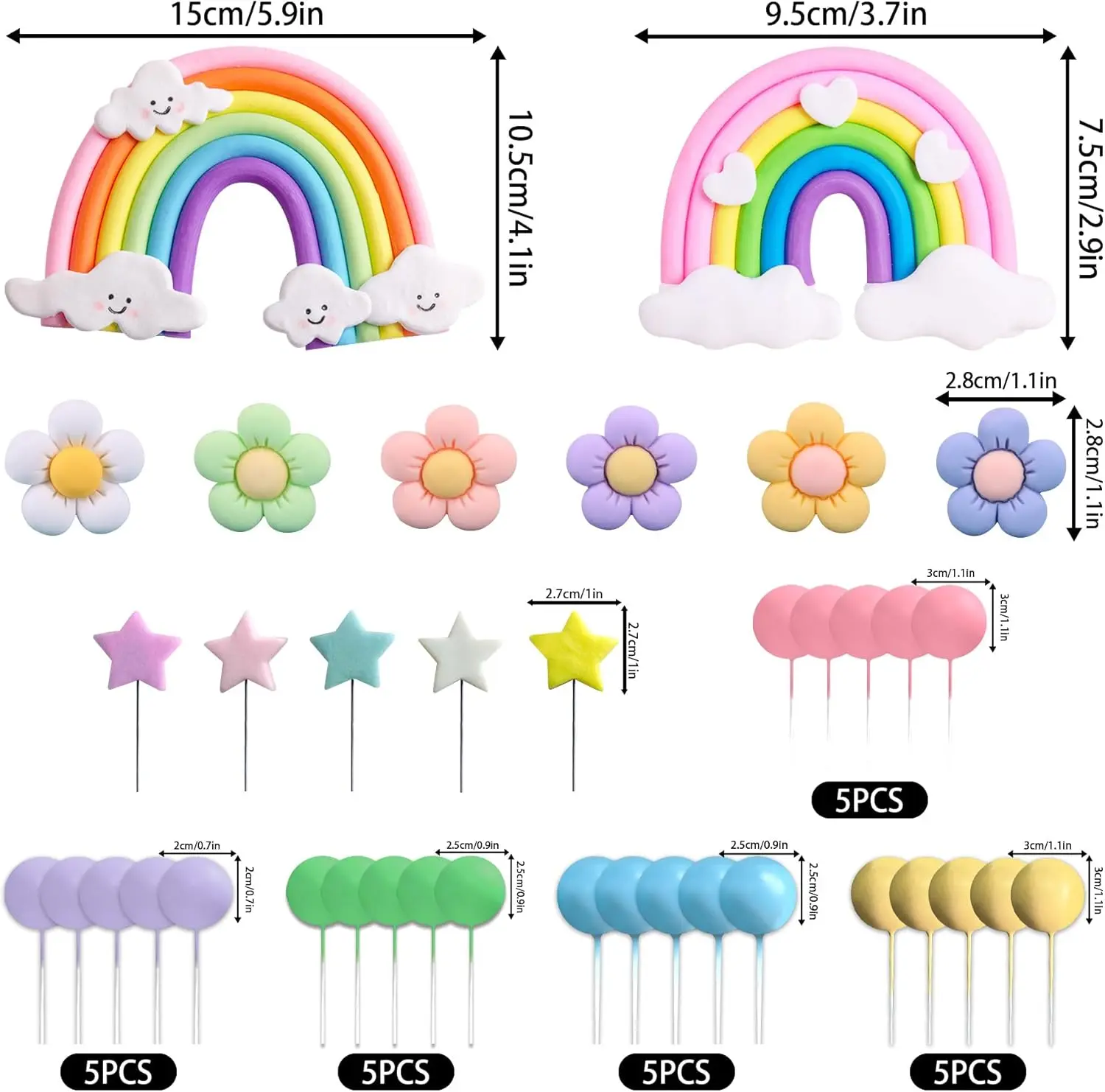 Regenbogen-Kuchenaufsatz, Regenbogen-Thema, Partyzubehör, Pastellkugeln, Kuchenaufsatz, Boho-Kuchenaufsätze – Detail 2