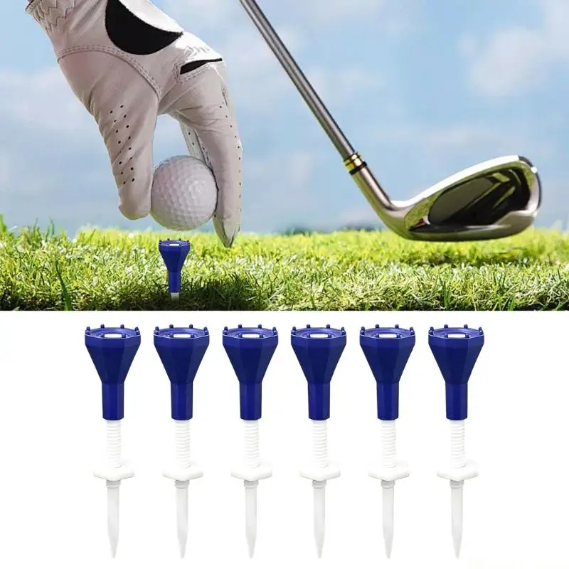 31BE 6Pcs Golf Tees Set Soft Silicone Shock Absorption Stable Base Golf Tees Adjustable Height For Various Course Conditions
