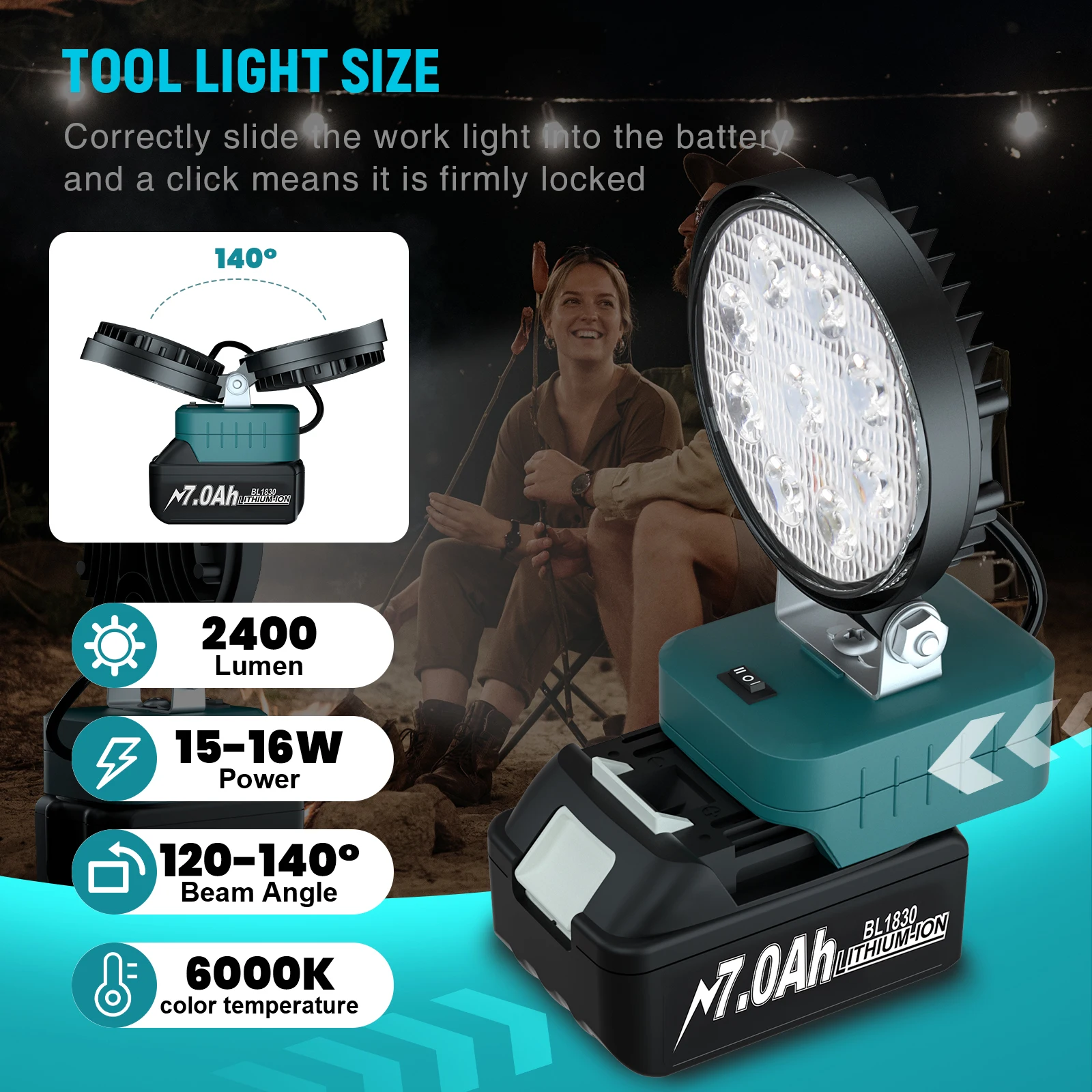 LED Work Light Flashlight For Makita/Dewalt/Milwaukee/Bosch 18V Battery Cordless Flashlight Light Emergency Light Portable Lamp