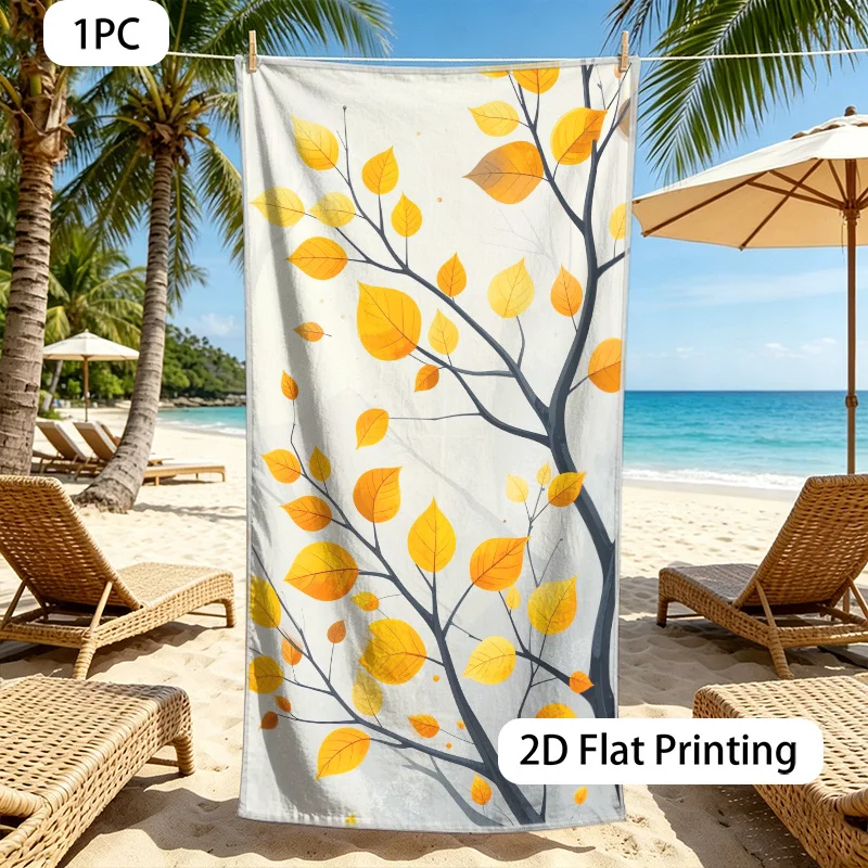 Autumn Yellow Leaves Tree Branch Print Beach Towel Soft Microfiber Quick Dry Lightweight Sand Free Blanket for Travel Pool Spa V