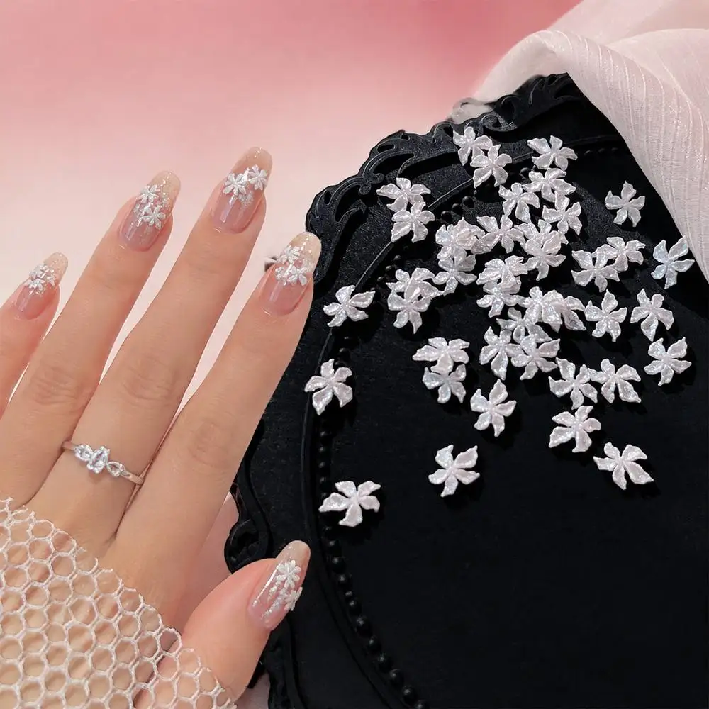 

50Pcs Icy Frosted Five Petal Nail Charms Icy Clear Five Petal Nail Art Decoration Manicure Style Five Petal Nail Supplies