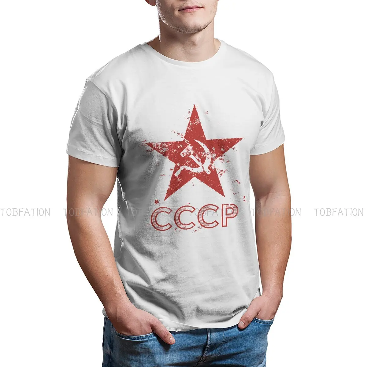 Russian USSR CCCP Original TShirts CCCP Vintage Hammer & Sickle Star  Print Men\'s T Shirt Hipster Clothing 6XL