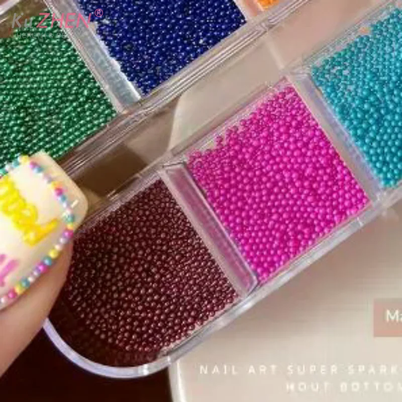 1 Box (12 Grids ) Mini Caviar Nail Art Beads Bright Glossy Finish Vibrant Colors For Home DIY Nails Salon Nail Art Decorations