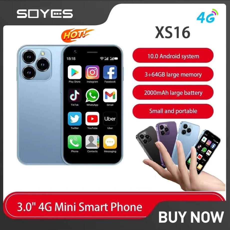 

SOYES XS16 Mini Smartphone 3.0 Inch 4G LTE 3GB RAM 64GB ROM Android 10.0 Quad Core 2000mAh Type C Dual SIM Standby Small Phone