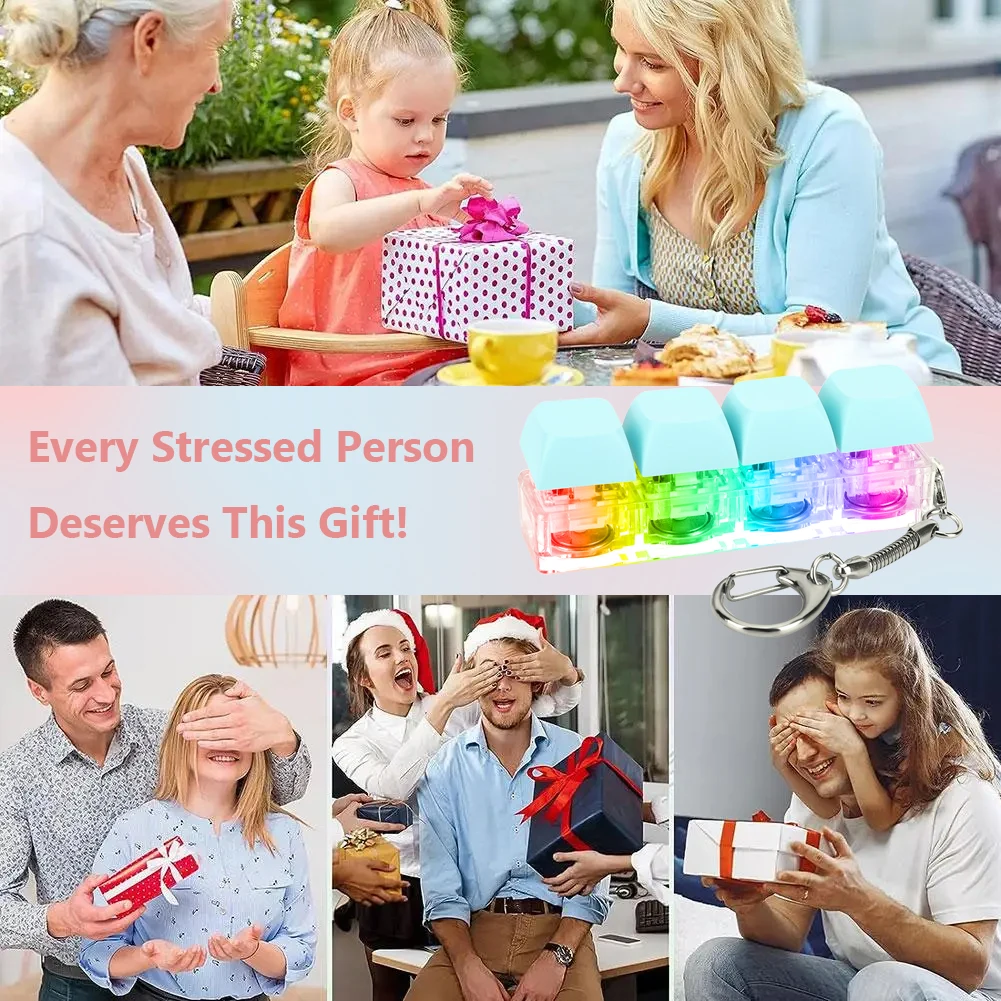 Jouets de décompression de clavier, 4 touches, Clicker, jouet avec lumière LED, jouet Fidget, clé mécanique, pour adultes et enfants