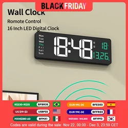 16inch Digital Wall Clock Larger LED Living Room Alarm Clocks Remote Control Date Week Temperature Clock Dual Alarms Time Clocks