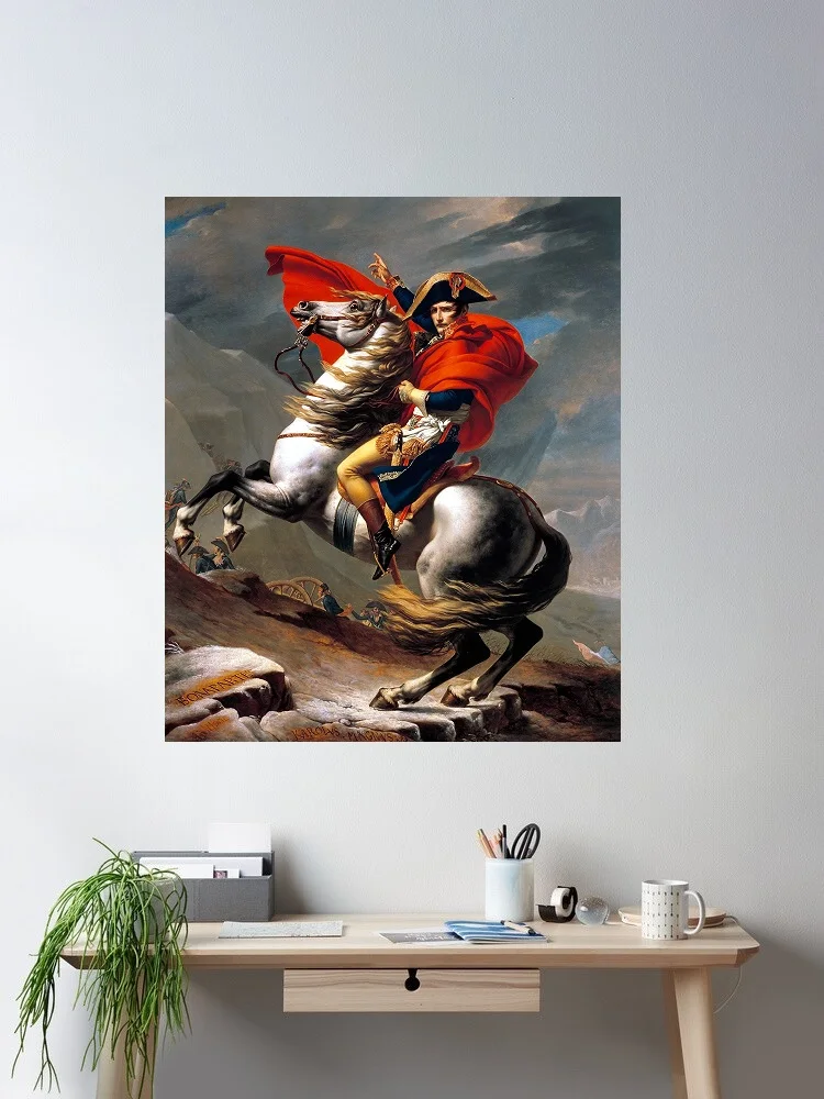 Napoleon Crossing the Alps Jacques-Louis David 1801 Painting, Art Print Canvas Poster, Living Room Decor, Home Wall Picture