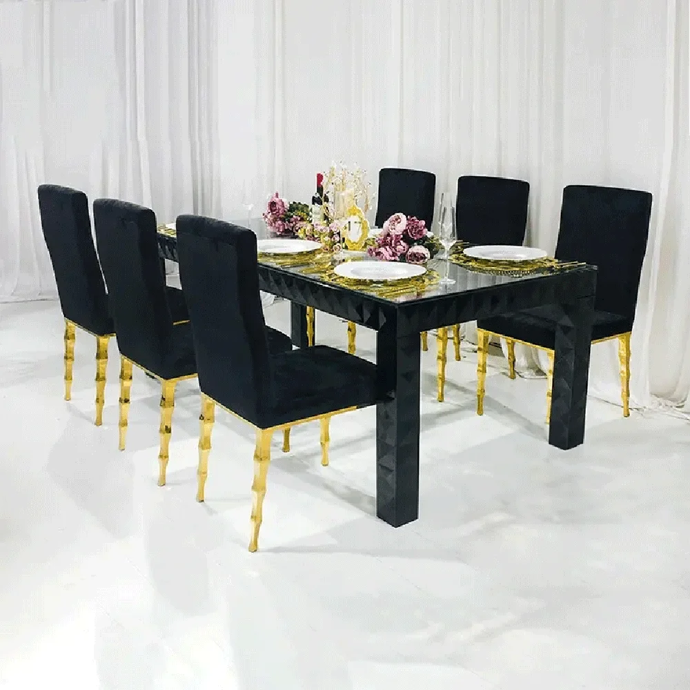 

foshan hotel furniture dining table rectangle black metal legs stainless steel Wedding event table