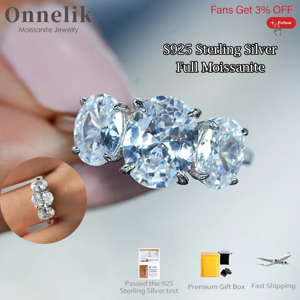 

Onnelik 4CT D Color Moissanite Oval Trinity Stone Ring 100% S925 Sterling Silver for Woman Wedding Engagement Fine Jewelry Gift