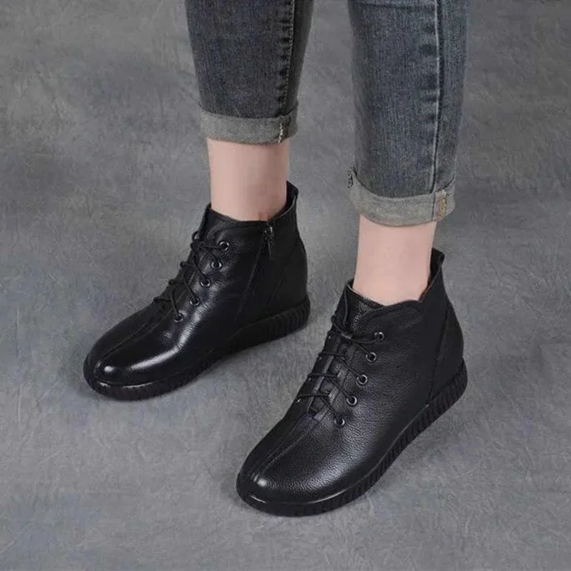 Women\'s Boots 2022  Autumn Short Boots Casual Thick-soled Mother Boots All-match Women Shoes Zipper Bare Boots Soft Comfortable