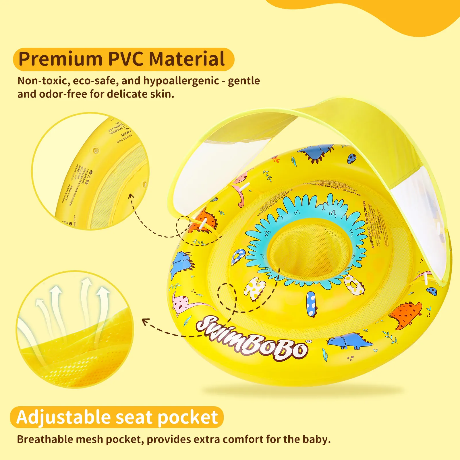 Swimbobo Child Inflatable Swimming PVC Thicken Mesh Seat Cush Boat Floating Water Toy Baby Swim Rings Pool Float With Canopy