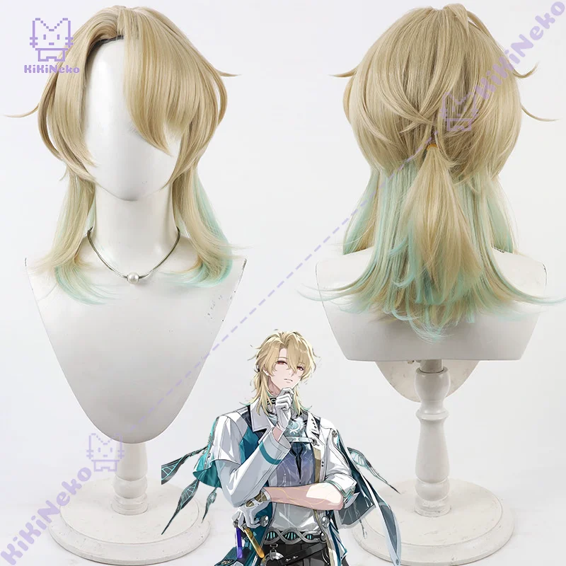 Juego Wuthering Waves Luuk Herssen Cosplay peluca oro medio hasta Cosplay peluca con reflejos verdes para Comicon fiesta adultos mujeres hombres
