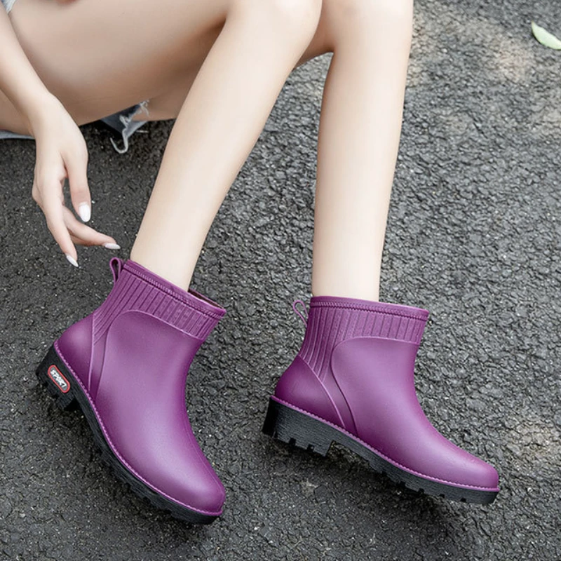 Rain Boots Women Waterproof Work Chunky Rubber Shoes Ladies Ankle Galoshes Garden Water Boots Non Slip Kitchen Shoes Footwear