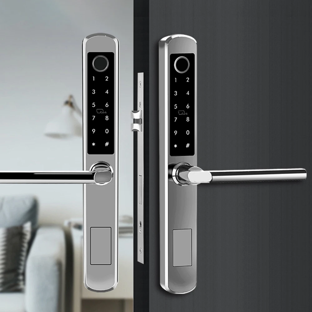 กุญแจล็อคประตูอัจฉริยะแบบดิจิตอล อลูมิเนียมอัลลอยด์ สำหรับภายนอกอาคาร กันน้ำ รองรับลายนิ้วมือคู่
