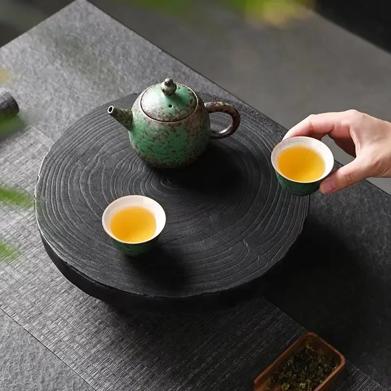 

Solid Wood Carbonized Tatami Tea Tray Dessert Candy Tray Coffee Storage Board Teapot Trivets Dishes For Serving