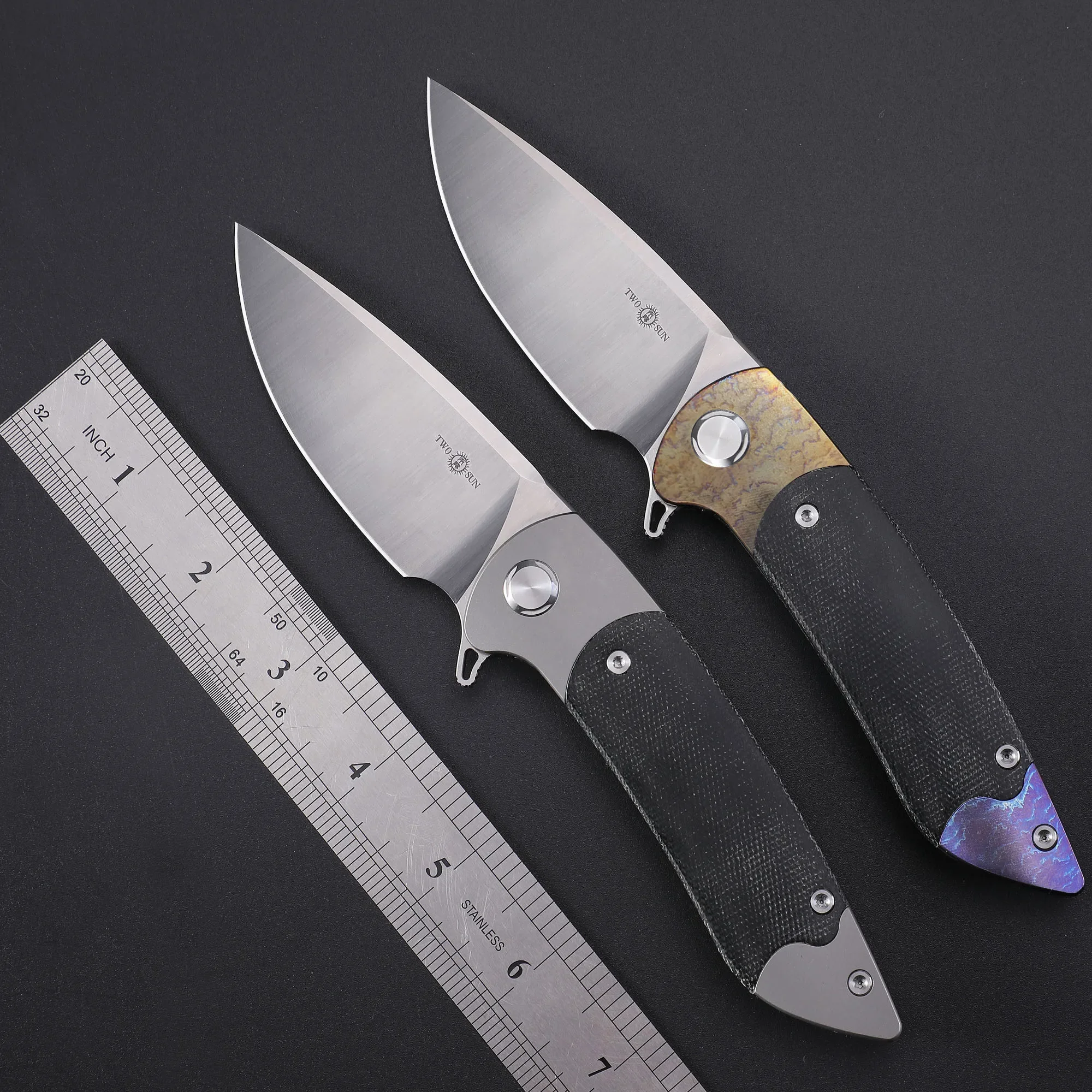 TWOSUN TS36 Folding Knife d2 Steel Blade Titanium Flax Handle Ball Bearings Multipurpose Cutting Outdoor Camping EDC Tools