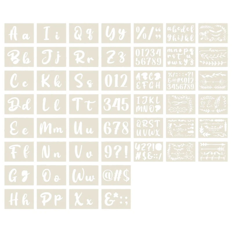 Top-50PCS Calligraphy Stencil Alphabet Drawing Kit - Reusable Cursive Stencil Alphabet Includes Letters, Numbers