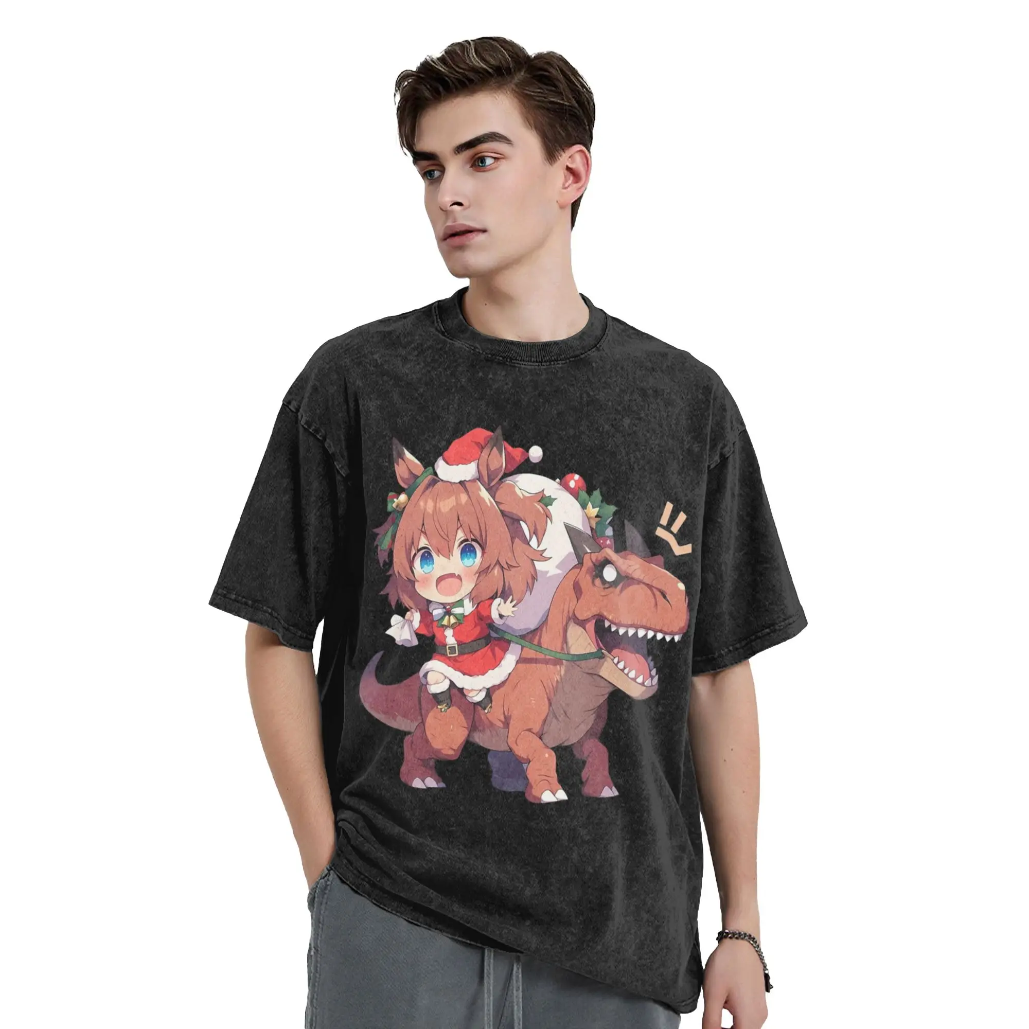 

Рождественская футболка Taiki Shuttle, потертые футболки из 100% хлопка Uma Musume Pretty Derby, аниме, мужская и женская уличная футболка с рисунком