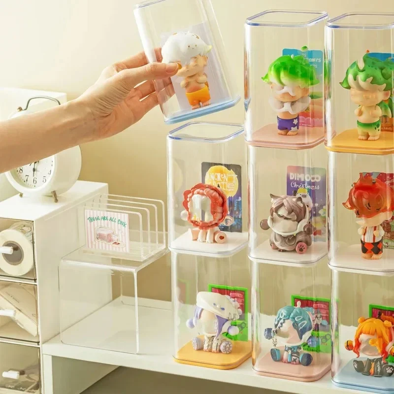 4pcs Creative Figurine Display Box, Acrylic Transparent Dust-Proof Doll Showcase with Lid, Stackable Blind Box Display Stand