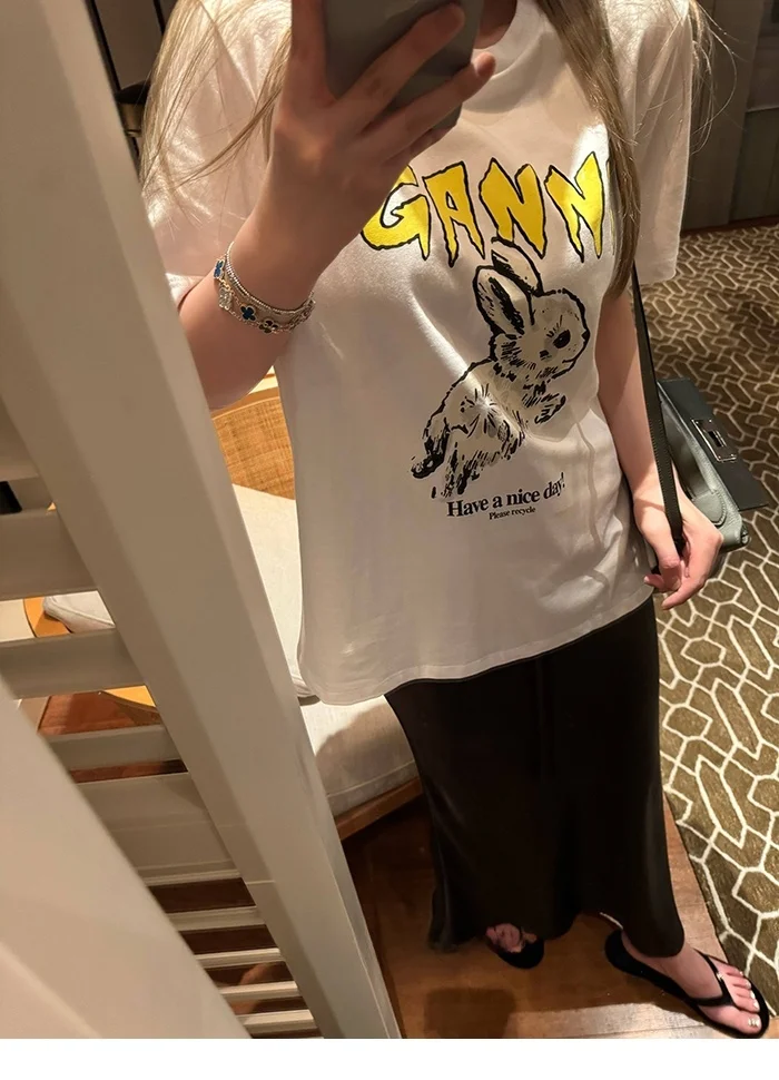 

Faionable Loose ort Sve Футболка с принтом Универсальная универсальная летняя дизайнерская футболка с круглым вырезом Ne стандартной длины