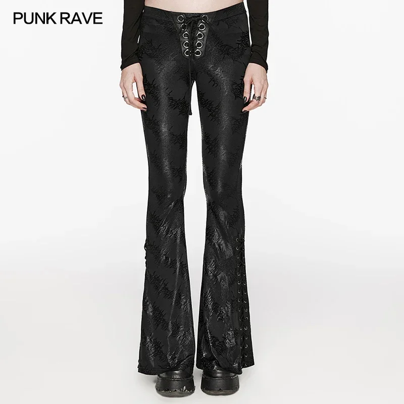 PUNK RAVE-Pantalon évasé serré taille basse pour femme, style punk, 03/Sexy, arbre, Bergame, Fj2 couleurs disponibles