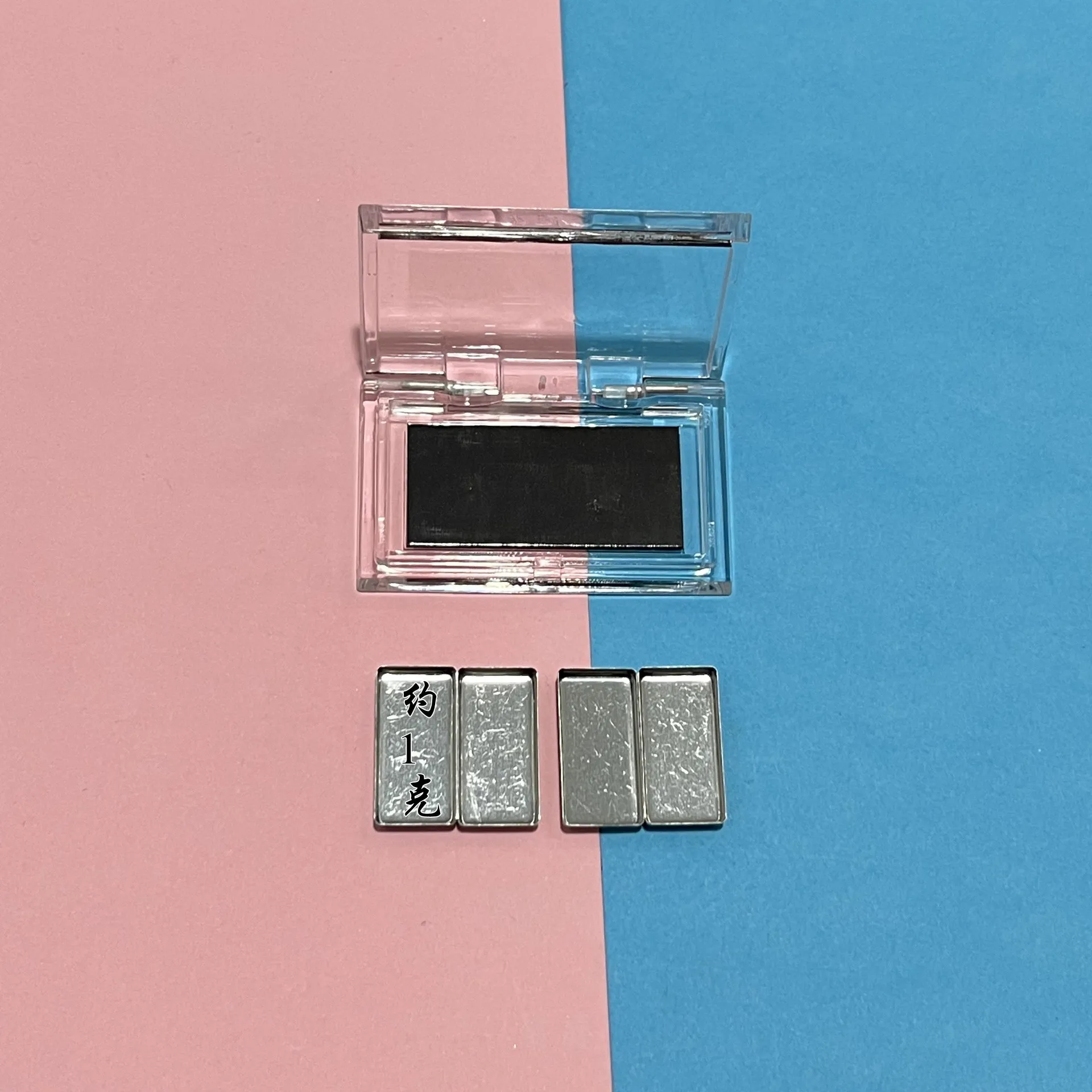 1pc Empty Double Grid Magnet Box + 2pcs Stainless Steel Plate Eyeshadow Pigment Palette Makeup Eye Shadow   Case