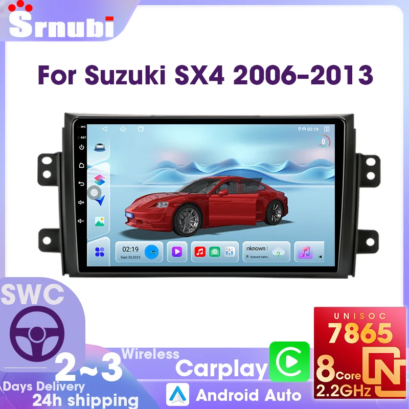 Autoradio Srnubi Android Auto pour Suzuki SX4 2006-2013, lecteur multimédia sans fil Carplay, navigation GPS, écran tactile 9 pouces avec cadre, accessoires d'écran QLED