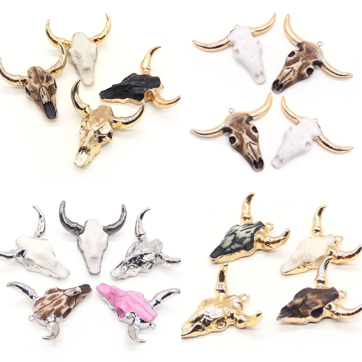 Vintage Ethnic Bull Head Pendant Golden Color Horns Imitation Cow Bone DIY Necklace Charms for Jewelry Making Amulet Accessories