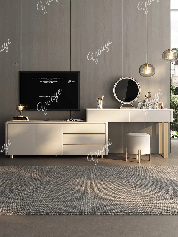 

Q W Premium Light Luxury Modern TV Dresser Integrated Large Capacity Solid Wood Storage Cabinet Bedroom Slate High Value Makeup