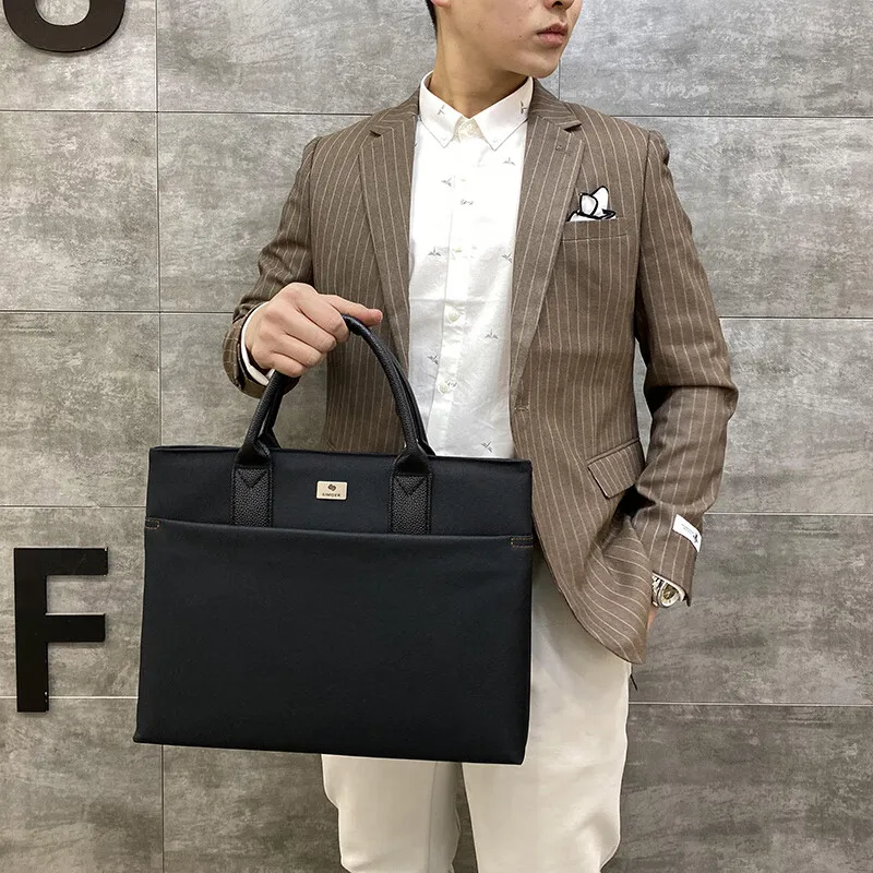 

SIMOER Customizable Men Bag Black Business Briefcase Office Folder Tote File Bags 13.3 Inch Laptop Handbag Wearproof Oxford