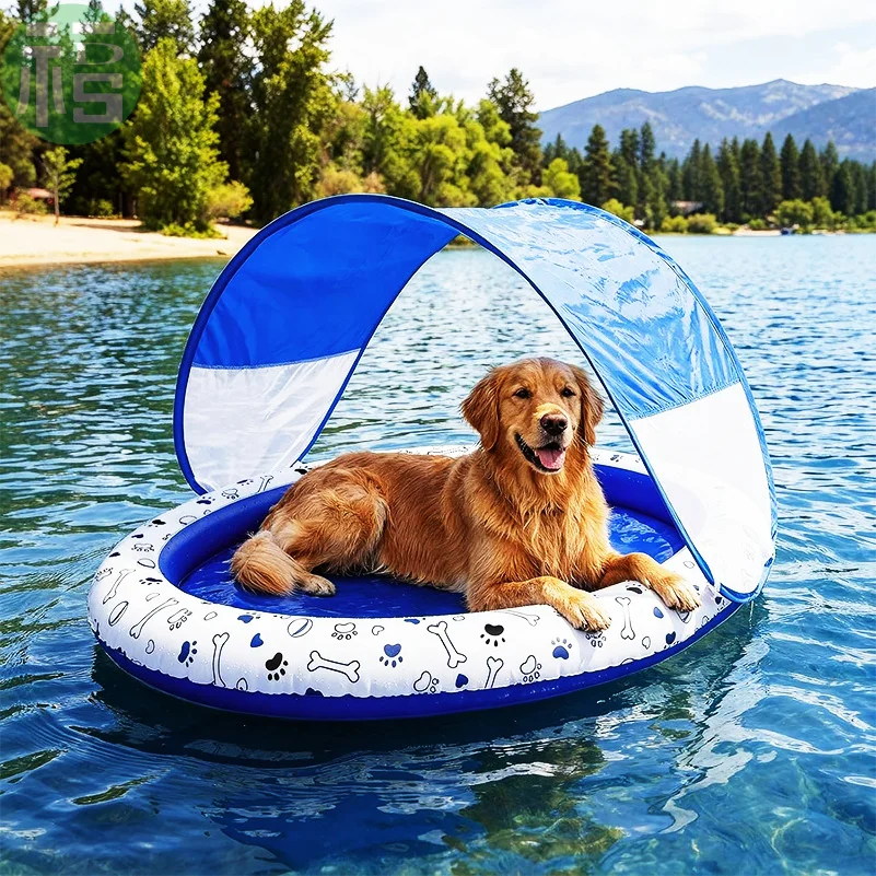 Inflatable Dog Pool Floats for Small to Large Pets, Built-in Snack and Toy Area, Outdoor Lake Travel Use