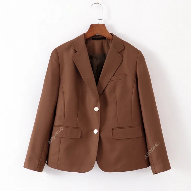 Retro Women's Single Piece Top Fashionable Women College Style Small Suit Brown Suitable for Women High Street Fashion Clothing