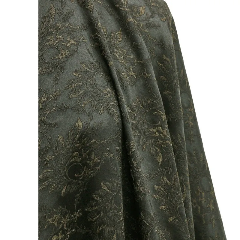 Heavyweight elastic silk crepe phoenix tail pattern jacquard gauze fabric style Hanfu cheongsam ramie