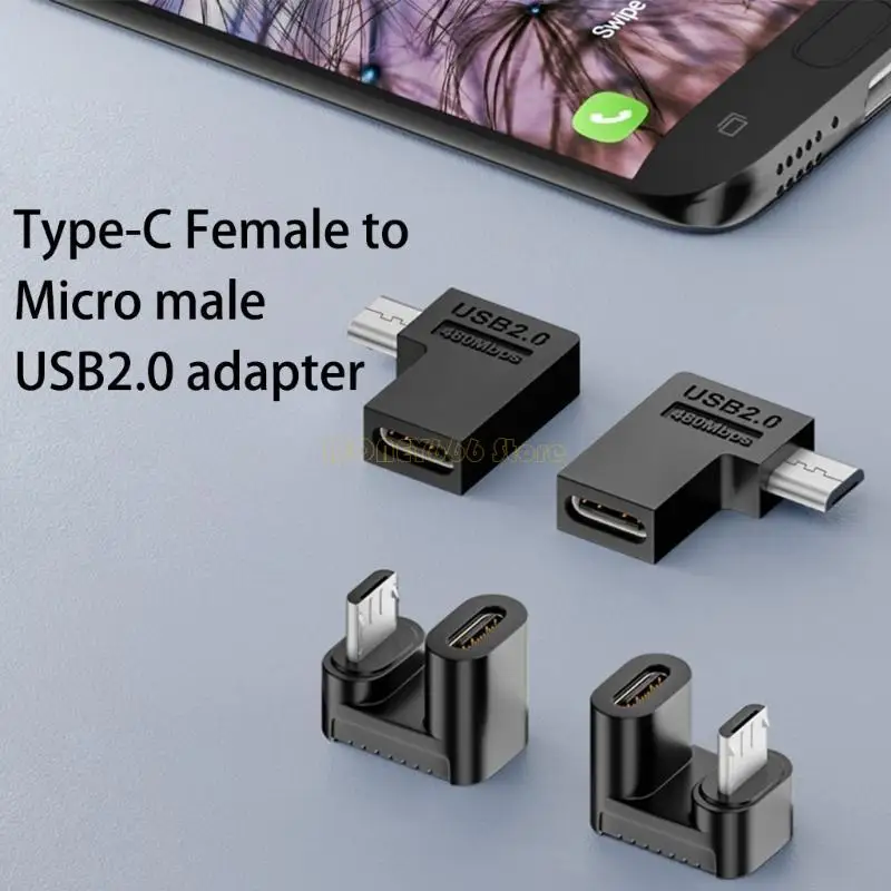 F62C Micro USB Männlich zum Typ C Weibchen linker 90 -Grad -Adapter 480 Mbit / s für Laptop
