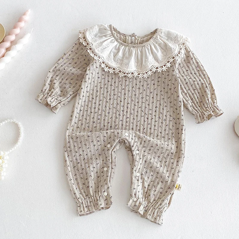 

2025 New Autumn 0-24M Children Clothes Infant Baby Girls Jumpsuit Long Sleeves Lace Splice Toddler Baby Girl Romper