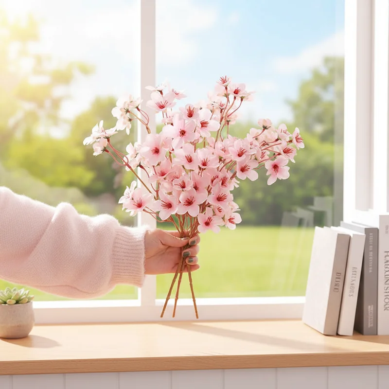  1/3 قطعة زهر الكرز الزهور الاصطناعية الحرير الوردي زهر البرقوق ورد صناعي النباتات غرفة الزفاف في الهواء الطلق ساحة حديقة الديكور #1