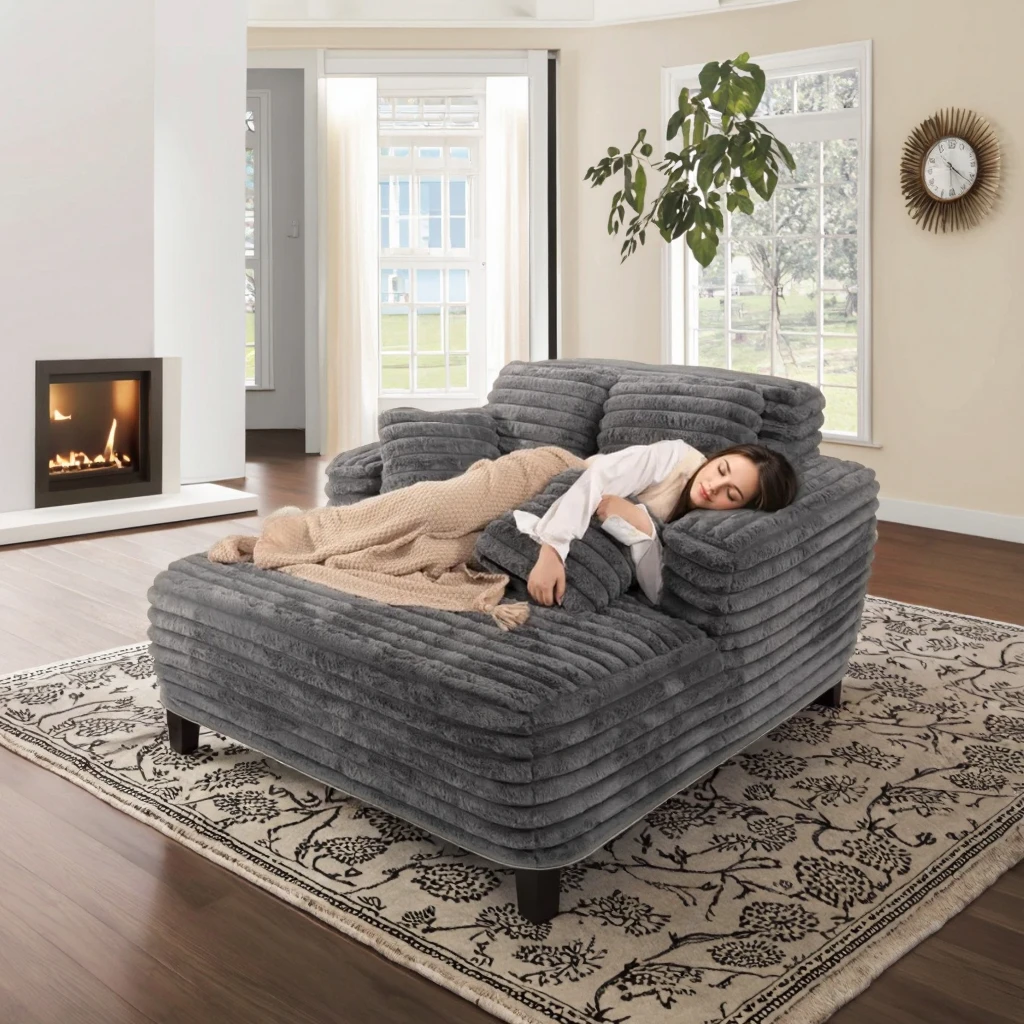 Диван-кровать Easyhomesofa ZS019 для гостиной, трехместный, увеличенный, бескаркасный, из плюшевой вельветовой ткани