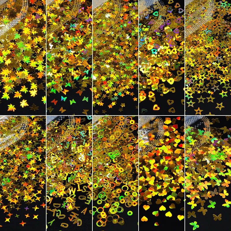 10 Bags Holographic Glitter Resin Sequins Laser Gold Series Epoxy Resin Filling Wedding Confetti DIY Jewelry Making Accessories