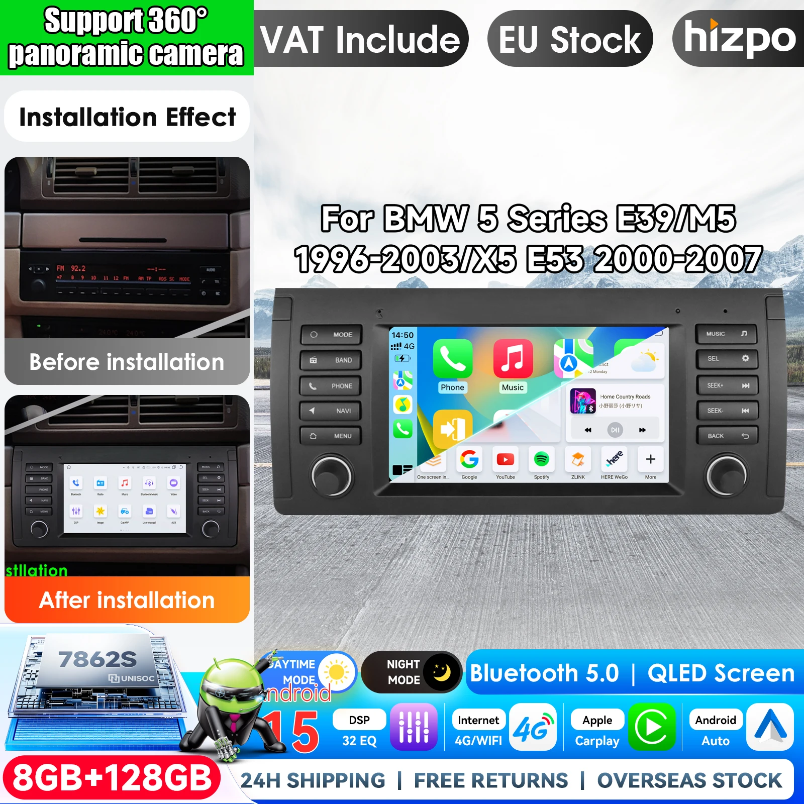 Image of Hizpo 7 Zoll Wireless CarPlay Android Auto Autoradio für BMW X5 E39 E53 1999 - 2006 Multimedia Wireless Apple CarPlay Intelligente Systeme IPS Touchscreen Stereo Videoplayer 2Din Autoradio Head Unit